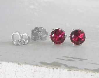 January Birthstone Earrings Silver Stud Earrings Garnet Earrings Post Earrings Birthstone Jewelry Red Stud Earrings Holiday Gift For Her