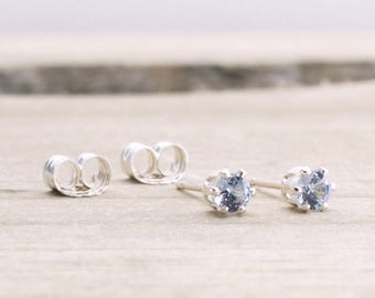 Petite March Birthstone Stud Earrings Aquamarine Earrings Tiny Stud Earrings Dainty March Birthday Blue Stud Earrings Birthstone Jewelry