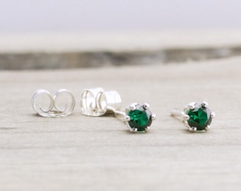 Emerald Stud Earrings May Birthstone Earrings Green Stud Earrings May Birthday Tiny Emerald Earrings Dainty Stud Earrings Green Earrings