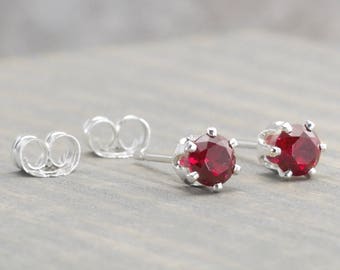 Sterling Silver Garnet Stud Earrings - January Birthstone Earrings - 4mm Studs - January Birthday - Red Earrings - Christmas Gift - Birthday