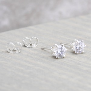 Sterling Silver White Topaz Stud Earrings April Birthstone Earrings 4mm Studs April Birthday Clear Stud Earrings Christmas Gift image 1