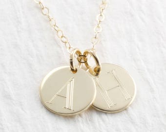 14k Gold Initial Pendant Necklace, 14k Gold Charm Initial Necklace, 14k Solid Gold Engraved Necklace, Yellow Gold, Personalized Gift