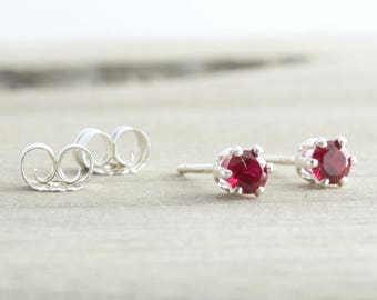 Tiny January Birthstone Stud Earrings Red Garnet Earrings Dainty Stud Earrings January Birthday Garnet Stud Earrings Birthstone Jewelry Gift