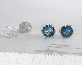 December Birthstone Earrings Silver Stud Earrings Blue Zircon Stud Earrings Blue Birthstone Earrings Birthstone Jewelry Holiday Gift For Her