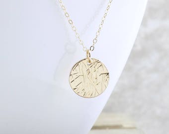 Gold Disc Necklace - Textured Circle Necklace - Hammered Gold Disk Necklace - Coin Necklace - Everyday Jewelry - Gift For Her - Christmas