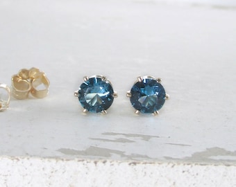 Blue Zircon December Birthstone Earrings Gold Stud Earrings Blue Stud Earrings Blue Zircon Earrings Birthstone Jewelry Holiday Gift For Her