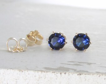 Gold Stud Earrings Sapphire Earrings Birthstone Stud Earrings September Birthstone Jewelry Sapphire Stud Earrings Blue Sapphire Earrings