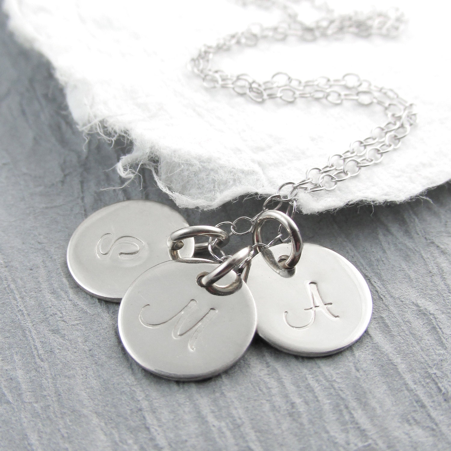 Personalized Jewelry 14k Solid White Gold Initial Necklace