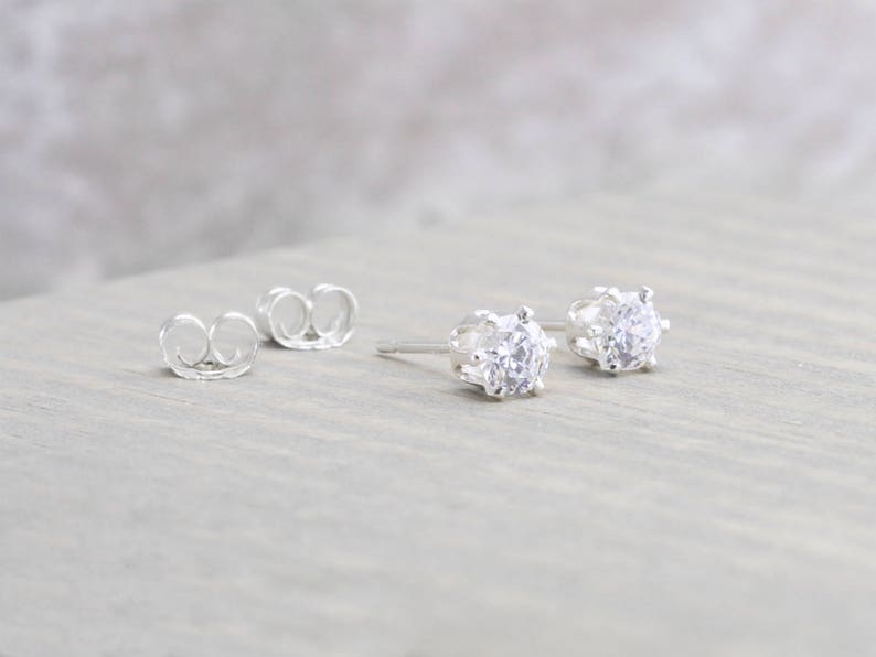 Sterling Silver White Topaz Stud Earrings April Birthstone Earrings 4mm Studs April Birthday Clear Stud Earrings Christmas Gift image 5