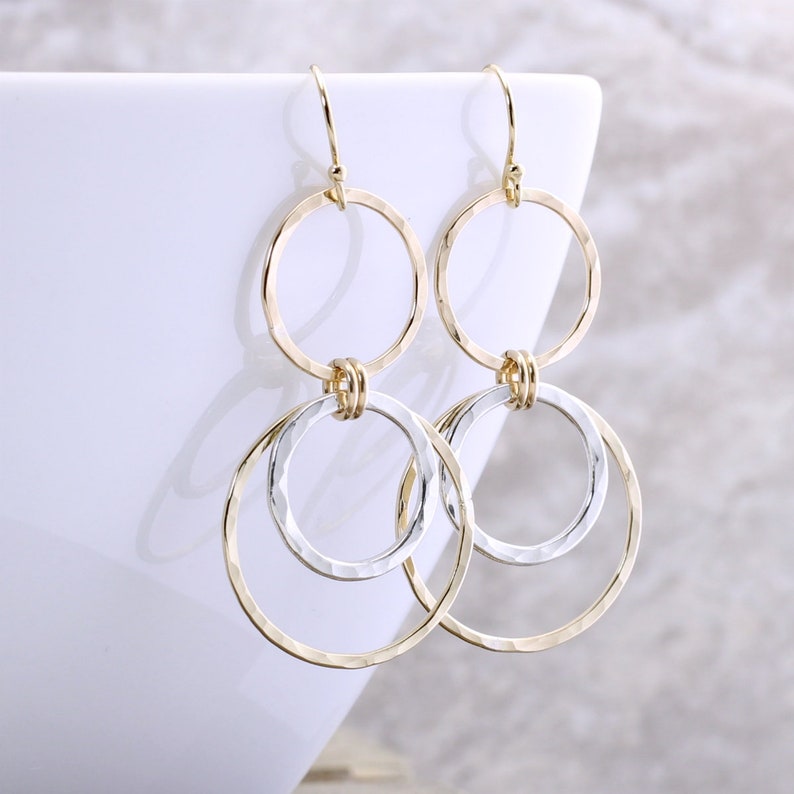 Gold Dangle Earrings Silver And Gold Earrings Circle Earrings Mixed Metal Earrings Dangle Circle Earrings Gift For Her image 2