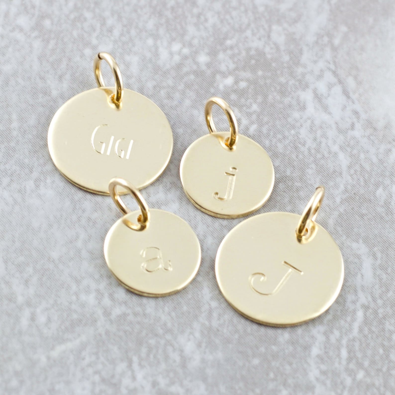 14k Gold Initial Charm Personalized Initial Disc Solid Gold - Etsy