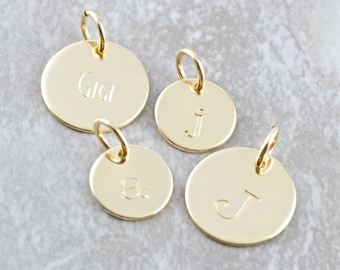 14k Gold Initial Charm  Personalized Initial Disc  Solid Gold Name Pendant  Tiny Gold Initial Charm  Gift For Mom  Mothers Day  Personalized