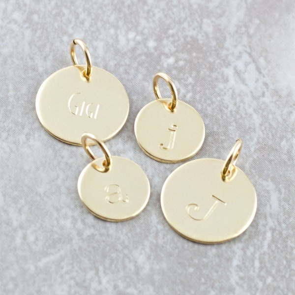 14k Gold Initial Charm  Personalized Initial Disc  Solid Gold Name Pendant  Tiny Gold Initial Charm  Gift For Mom  Mothers Day  Personalized