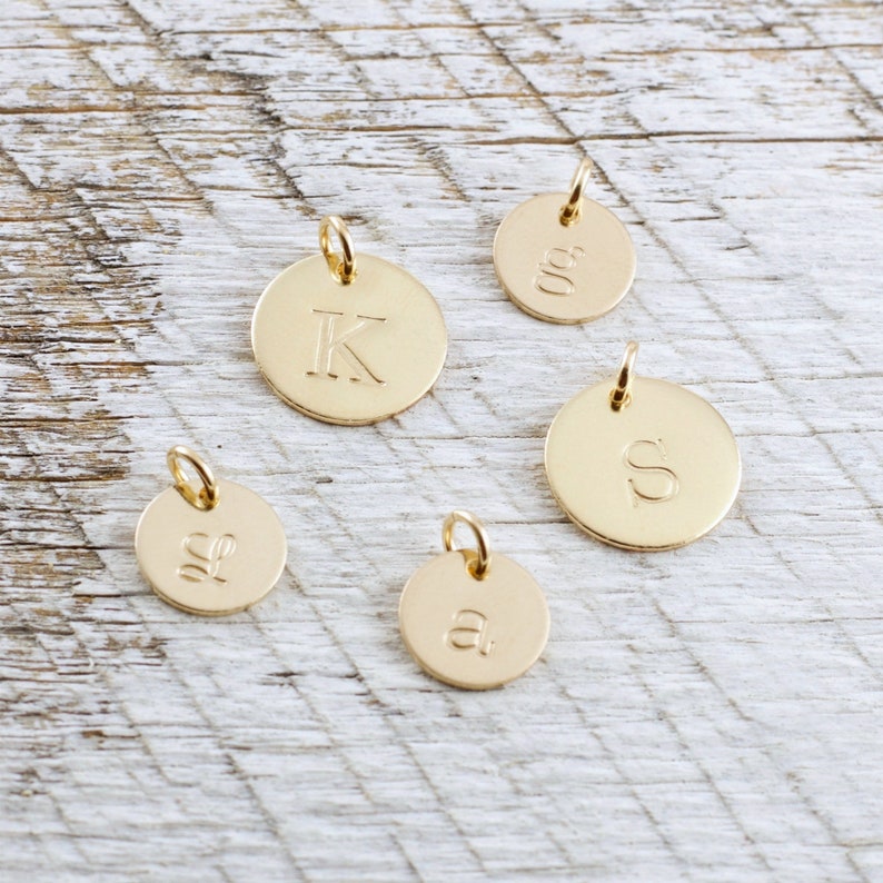 Gold Initial Charm Personalized Initial Disc Gold Filled Initial Pendant Tiny Gold Initial Disc Gift For Mom Mothers Day Personalized image 7