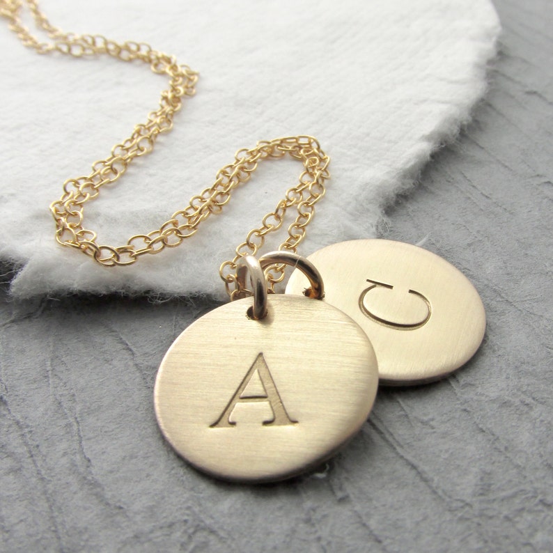 Gold Initial Necklace Solid Brushed 14k Gold Double Initial Etsy
