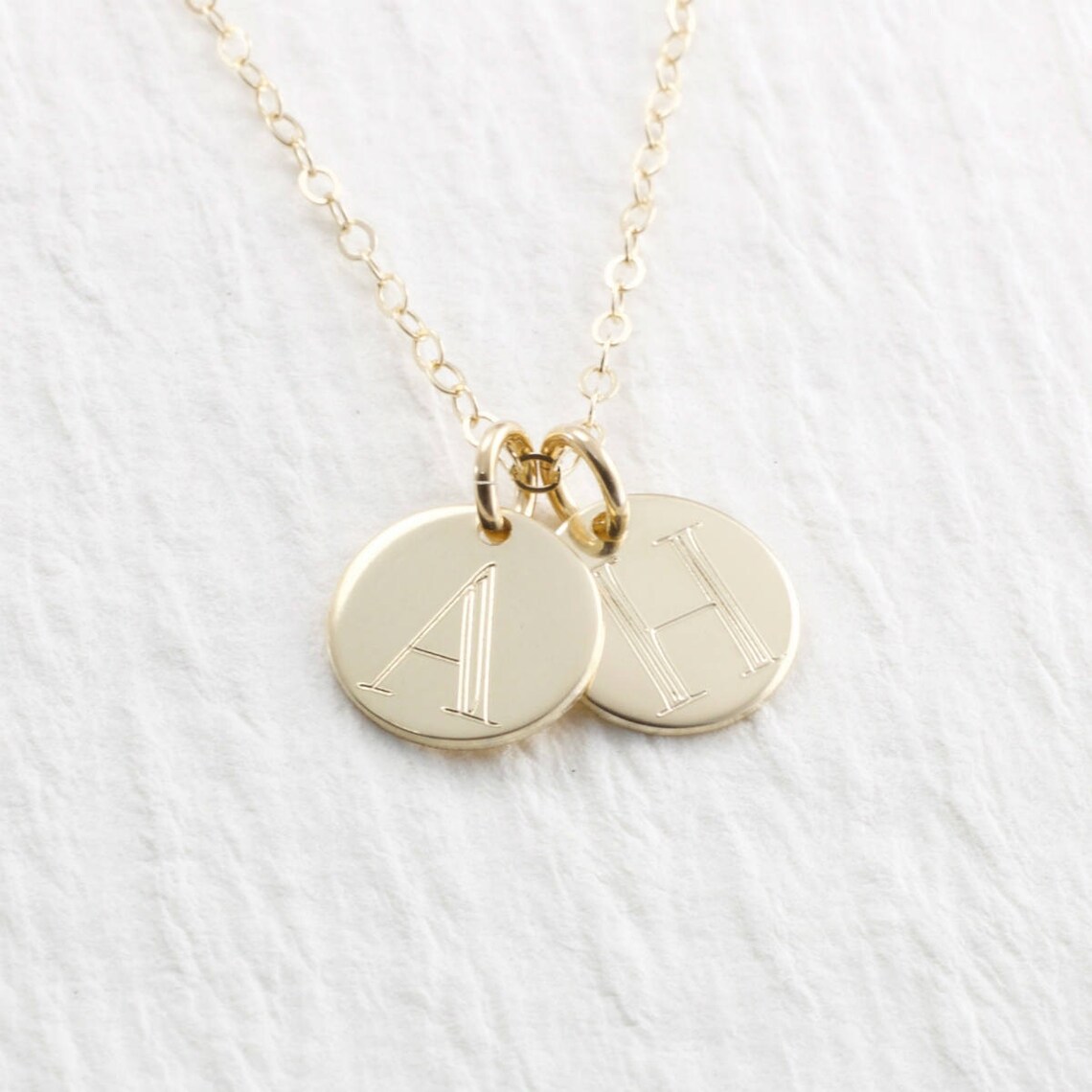 Solid Gold Initial Pendant Necklace Engraved Gold Initial Etsy