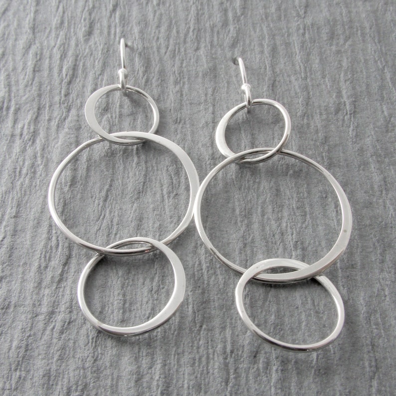 Simple Circle Earrings Modern Earrings Silver Dangle Earrings Everyday Earrings Mother/'s Day Gift Holiday Gift