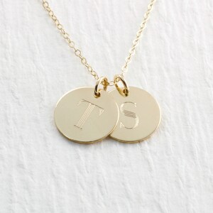 Engraved 14k Solid Gold Initial Necklace, Gold Double Initial Pendant Necklace, 14k Solid Gold Necklace, Personalized Engraved Necklace image 7