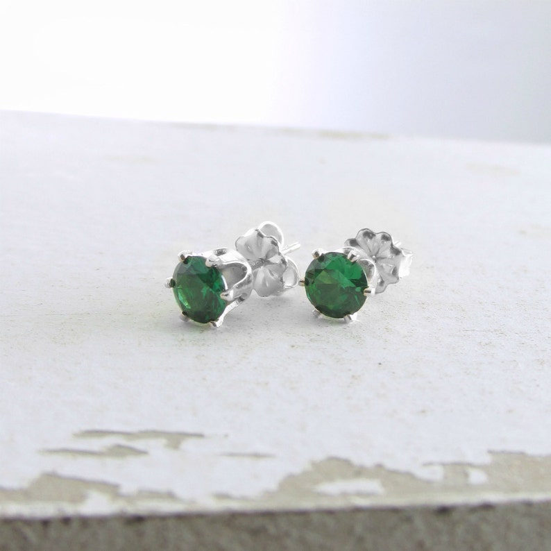 Silver Stud Earrings Silver Emerald Stud Earrings Emerald Earrings May Birthstone Jewelry Green Emerald Earrings Holiday Gift For Her image 2