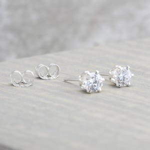 Sterling Silver White Topaz Stud Earrings April Birthstone Earrings 4mm Studs April Birthday Clear Stud Earrings Christmas Gift image 4