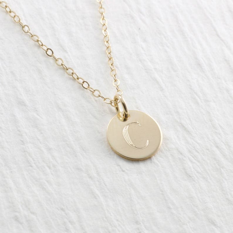 Solid Gold Initial Necklace Personalized Initial Necklace 14k Etsy