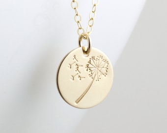 Gold Dandelion Necklace  Wish Necklace  Flower Gold Necklace  Personalized Jewelry  Hand Stamped Necklace Christmas Gift For Women