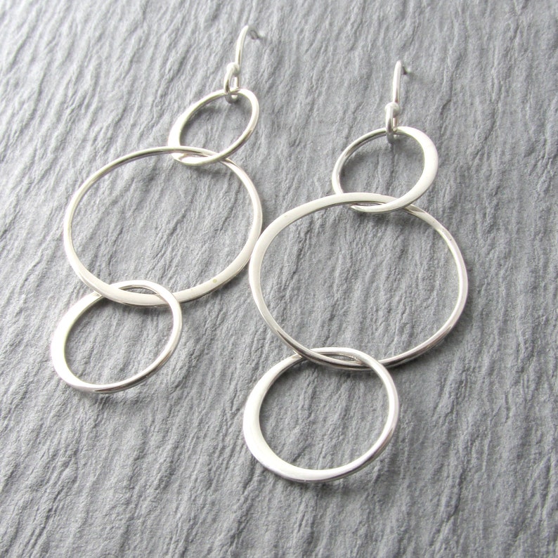 Simple Circle Earrings Modern Earrings Silver Dangle Earrings Everyday Earrings Mother/'s Day Gift Holiday Gift