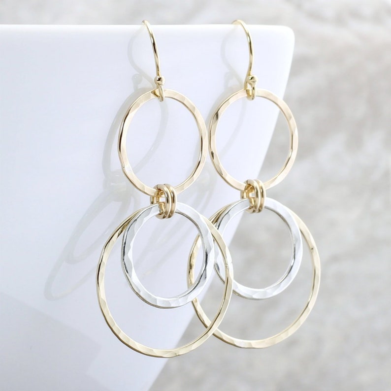 Gold Dangle Earrings Silver And Gold Earrings Circle Earrings Mixed Metal Earrings Dangle Circle Earrings Gift For Her image 3