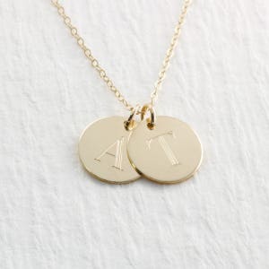 Engraved 14k Solid Gold Initial Necklace, Gold Double Initial Pendant Necklace, 14k Solid Gold Necklace, Personalized Engraved Necklace image 8