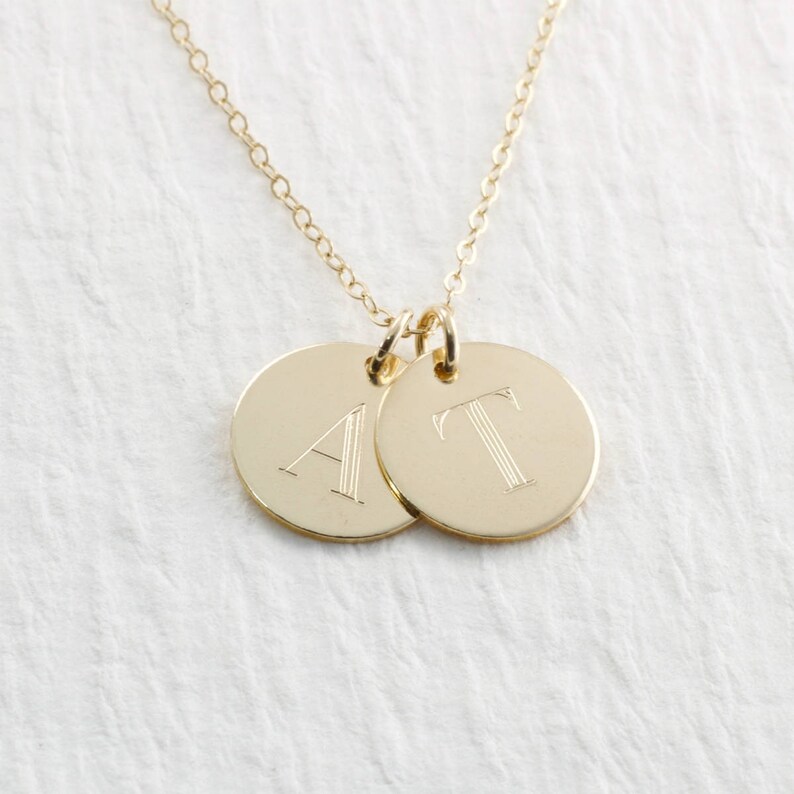 Engraved 14k Solid Gold Initial Necklace, Gold Double Initial Pendant Necklace, 14k Solid Gold Necklace, Personalized Engraved Necklace image 8