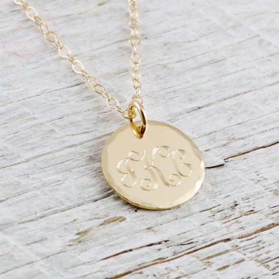 14k Gold Monogram Necklace Engraved Solid - 14k Gold Monogram Pendant 14k Gold Monogram Necklace Engraved Solid - 14k Gold Monogram Pendant