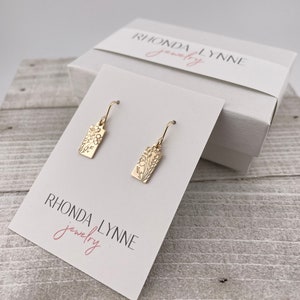 Dainty Gold Filled Wildflower Drop Earrings Hand Stamped Minimalist Earrings Botanical Earrings Tiny Dangle Earrings Gift For Mom image 9