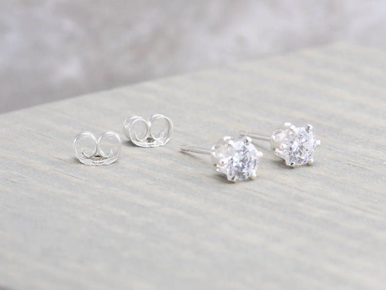 Sterling Silver White Topaz Stud Earrings April Birthstone Earrings 4mm Studs April Birthday Clear Stud Earrings Christmas Gift image 1