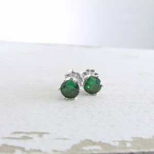 Silver Stud Earrings Silver Emerald Stud Earrings Emerald Earrings May Birthstone Jewelry Green Emerald Earrings Holiday Gift For Her image 3