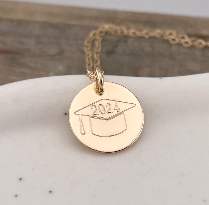 14k gold graduation cap and year engraved 1/2" pendant and chain