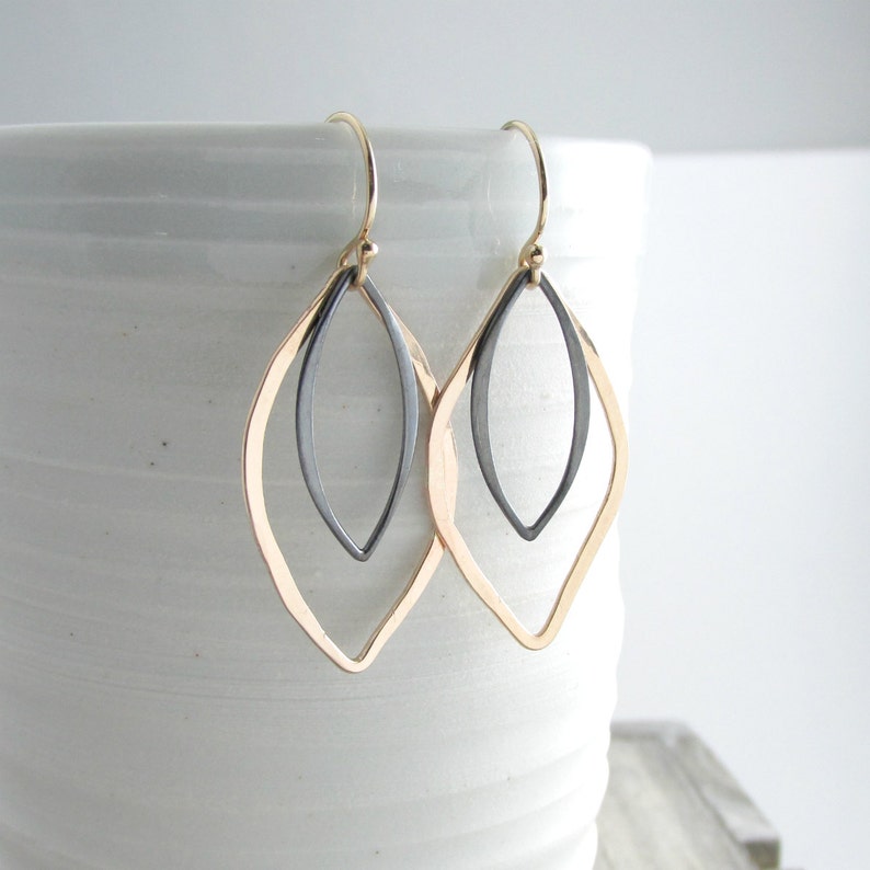 Black And Gold Earrings Marquise Drop Earrings Elegant Dangle Earrings Geometric Jewelry Gold Modern Earrings Gift For Her image 2