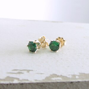 Gold Emerald Stud Earrings Emerald Birthstone Earrings May Birthstone Jewelry Gold Stud Earrings Green Emerald Earrings Holiday Gift For Her image 2