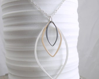 Layering Necklace Gold and Silver Necklace Geometric Necklace Long Necklace Mixed Metal Jewelry Gift For Her Modern Necklace Contemporary