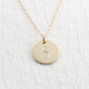 Solid Gold Initial Necklace, Gold Initial Charm Necklace, Engraved Initial Necklace, 14k Solid Gold Necklace, Personalized Necklace image 5