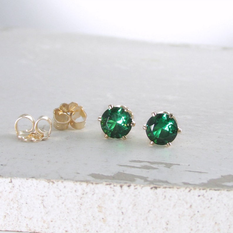 Gold Emerald Stud Earrings Emerald Birthstone Earrings May Birthstone Jewelry Gold Stud Earrings Green Emerald Earrings Holiday Gift For Her image 1