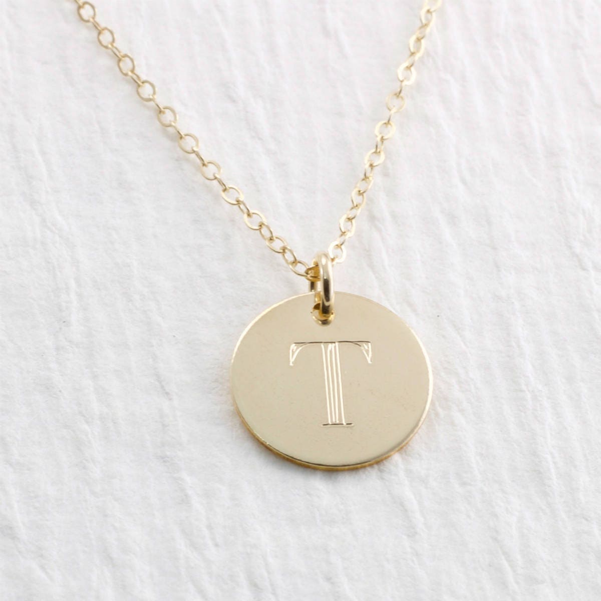 Solid Gold Initial Necklace Gold Initial Charm Necklace Etsy