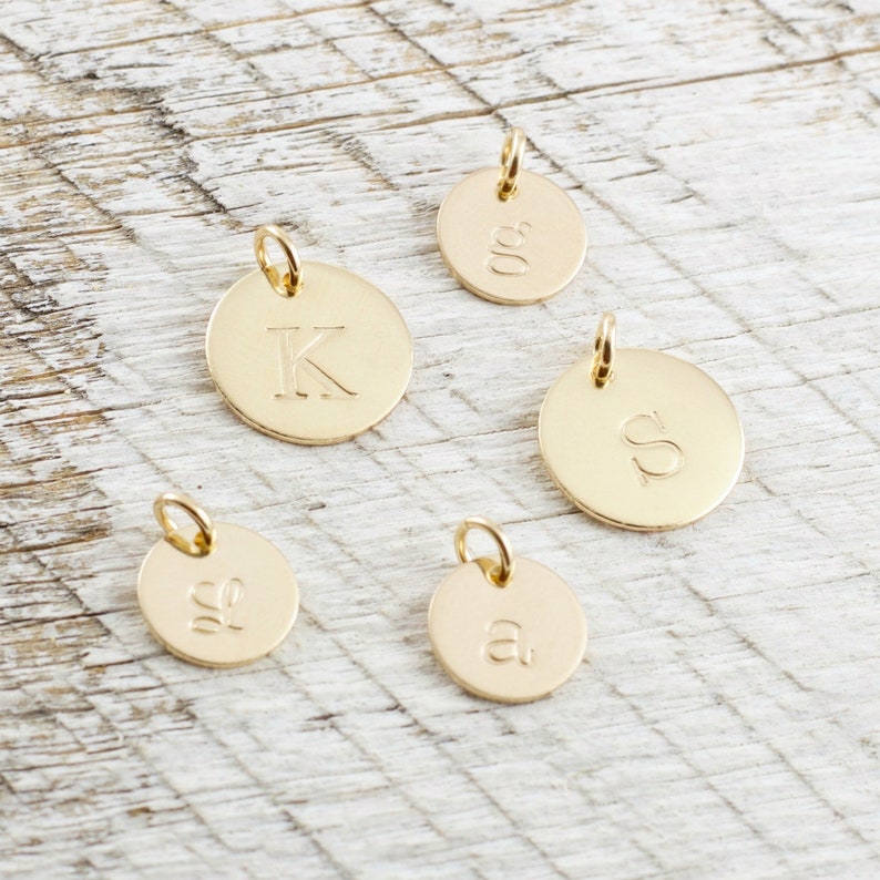 Gold Initial Charm Personalized Initial Disc Gold Filled Initial Pendant Tiny Gold Initial Disc Gift For Mom Mothers Day Personalized image 8