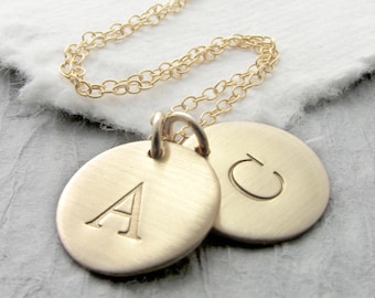 Gold Initial Necklace Solid Brushed 14k Gold Double Initial Typewriter Font Personalized Jewelry