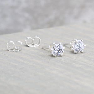 Sterling Silver White Topaz Stud Earrings April Birthstone Earrings 4mm Studs April Birthday Clear Stud Earrings Christmas Gift image 3