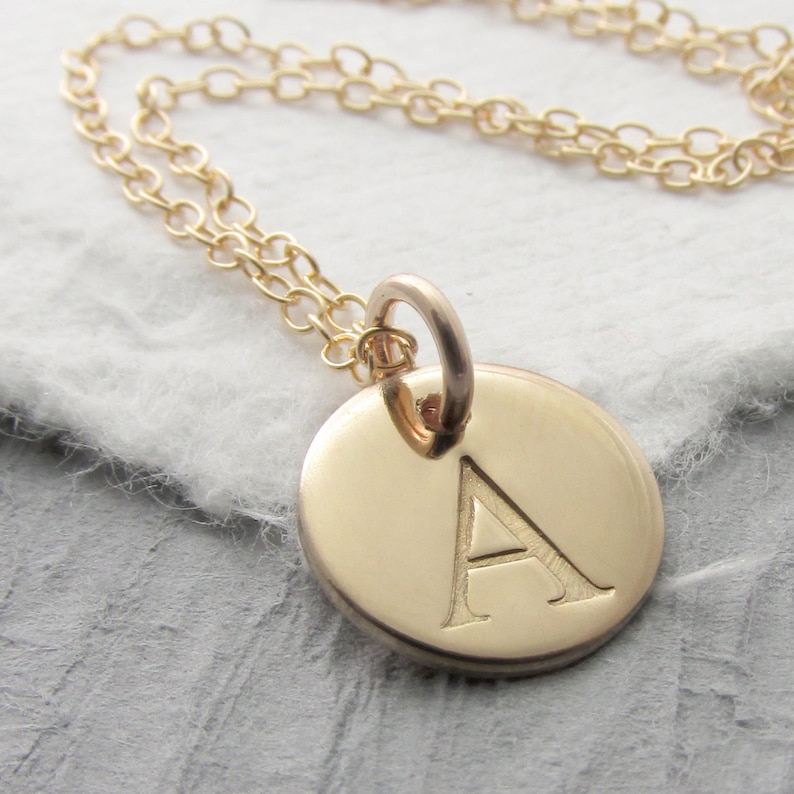 Initial Necklace Personalized 14k Gold Solid Gold Charm Etsy