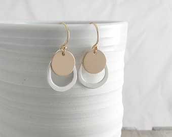 Tiny Gold And Silver Drop Earrings Everyday Earrings Simple Earrings Minimalist Earrings Gold Earrings Dainty Earrings Gift For Her