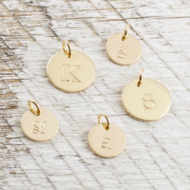 Gold Initial Charm Personalized Initial Disc Gold Filled Initial Pendant Tiny Gold Initial Disc Gift For Mom Mothers Day Personalized image 1