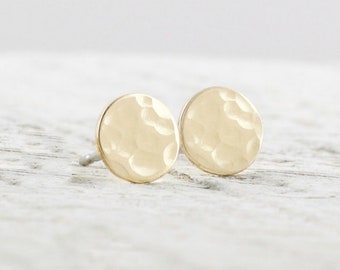 Tiny Stud Earrings  Gold Circle Disc Earrings  Petite Circle Earrings  Dainty 6mm Hammered Gold Earrings  Gold Jewelry  Gift For Women