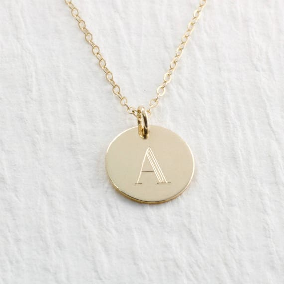 Solid Gold Initial Necklace Gold Initial Charm Necklace Etsy