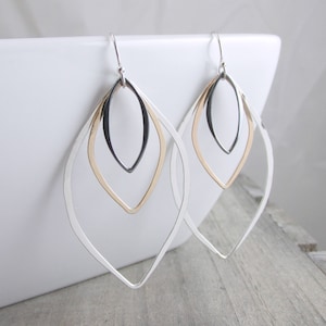 Silver and Gold Earrings Geometric Jewelry Long Dangle Earrings Boho Earrings Mixed Metal Earring Silver Earrings Gift For Women Jewelry image 1